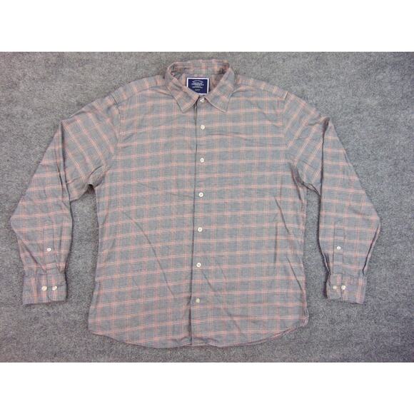 Charles Tyrwhitt Shirt Mens Large Gray‎ Orange Plaid Slim Fit Button Front - Picture 2 of 8